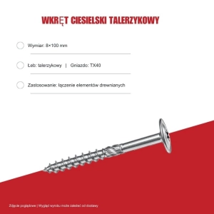 Wkręty konstrukcyjne B.PRO talerzykowe 8x100 TX40 50szt